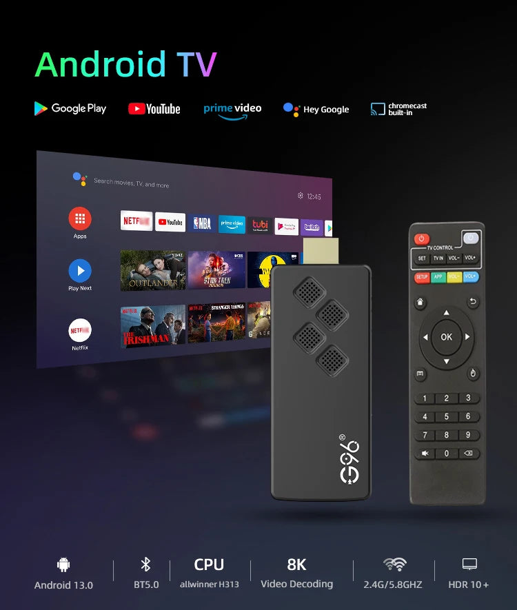 Global Version G96 TV Stick 8K Android13 Streaming Media Dongle