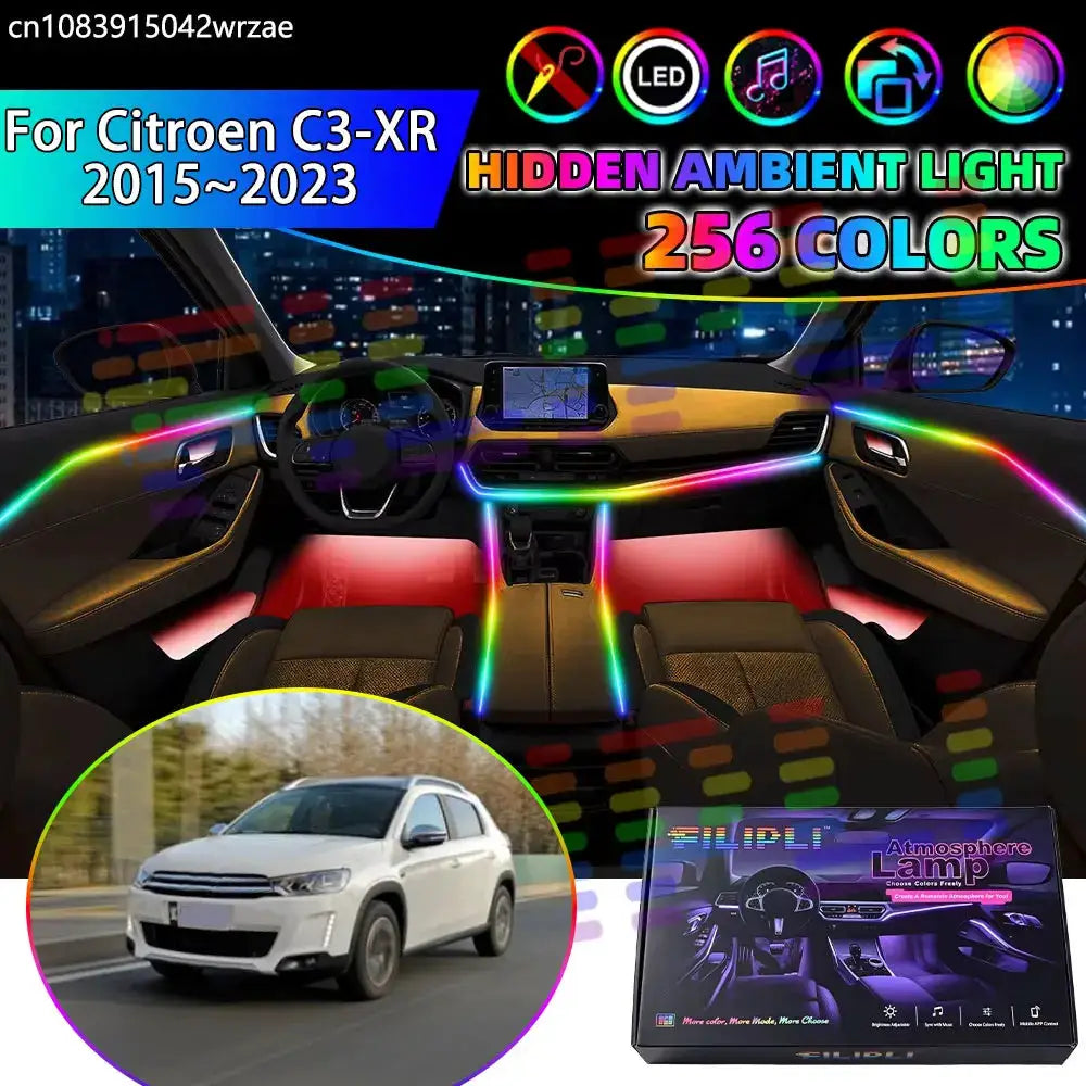 For Citroen C3-XR 2015~2023 C3L Saipa Sialk RGB Car Interior Ambient Lights Strips Breathing Lighting Kit App Control LED strips by InterCyprus Trading Ltd