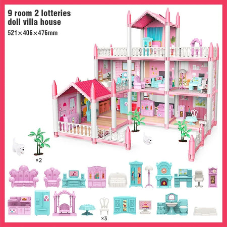 Large Doll House Villa Set - 3D DIY Princess Castle Toy 9room