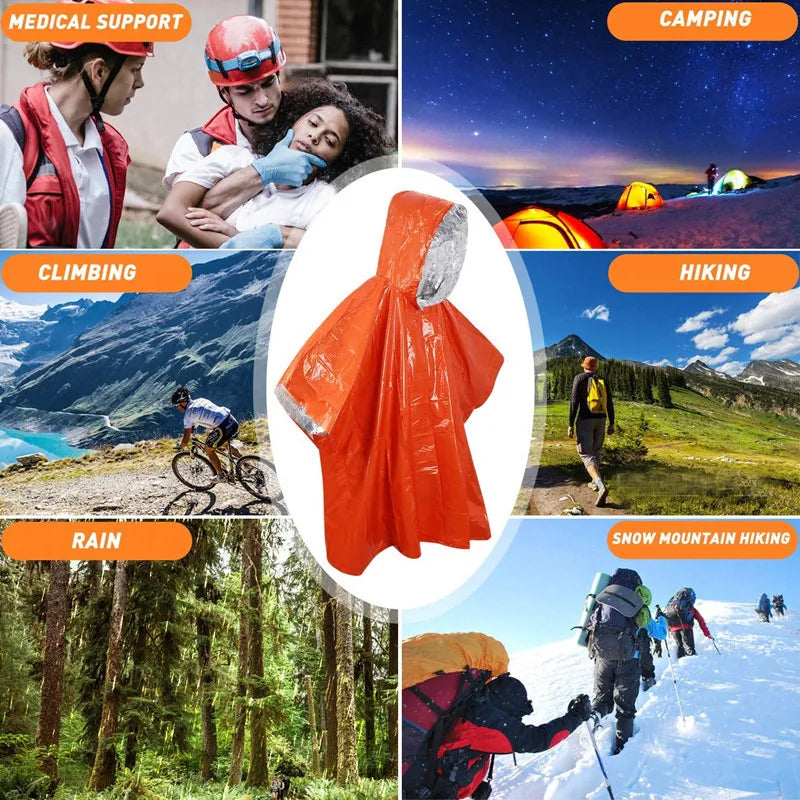LIFE Emergency Thermal Rain Poncho with Space Blanket and Whistle
