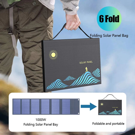 1000W Portable Folding Solar Charger Bag - USB &amp; DC Output for Outdoor Power