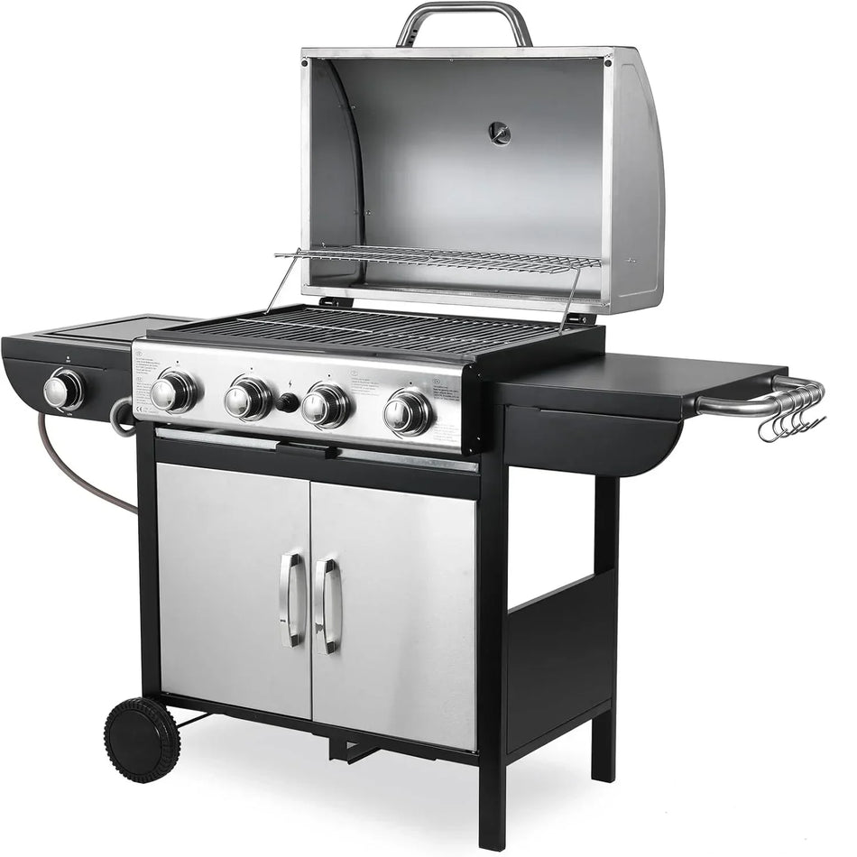 Grill gazowy 4 w 1 z bocznym palnikiem i zapłonem impulsowym