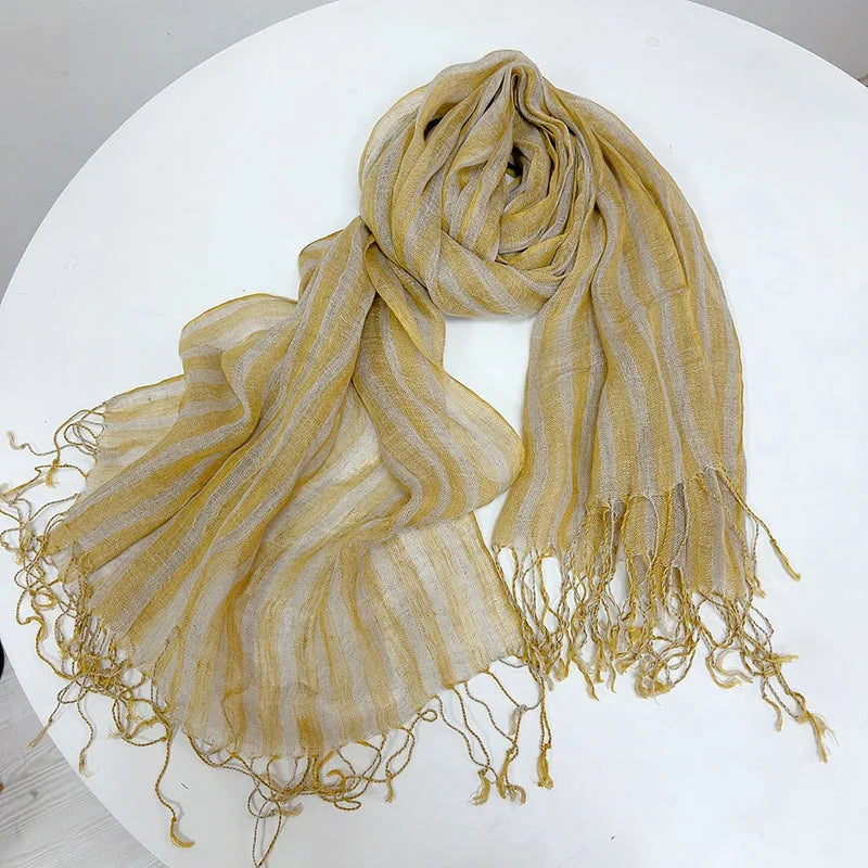 Linen Yellow Striped Women's Scarf &ndash; Chic and Versatile Accessory