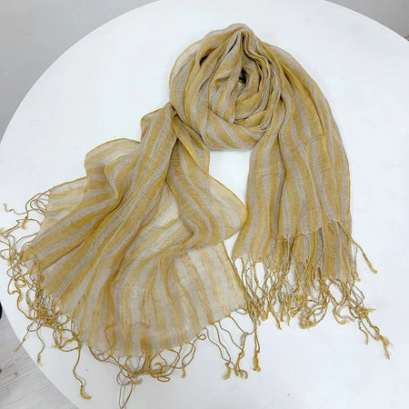 Linen Yellow Striped Women's Scarf &ndash; Chic and Versatile Accessory
