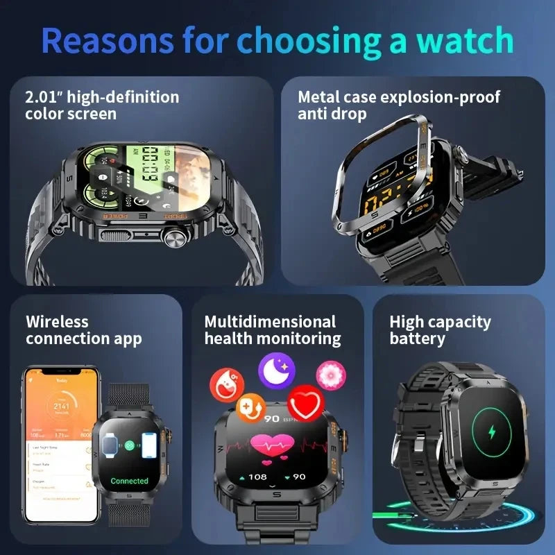 🟠 2023 New Outdoor Military Smart Watch Men Bluetooth Call Smartwatch GPS Sport Waterproof Ftiness tracker Watch For Huwei Xiaomi