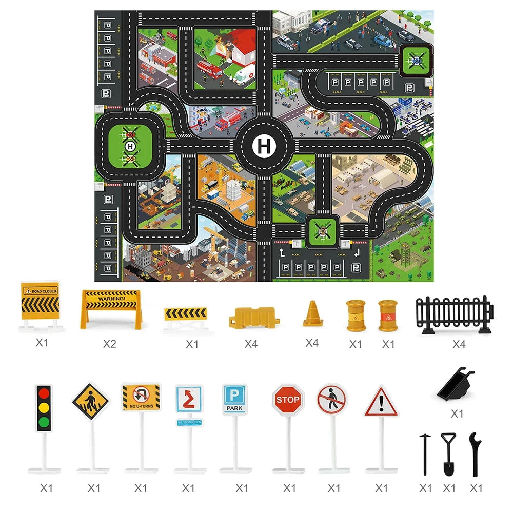Coolplay City Road Map Mat &ndash; Interactive Traffic Play Area for Kids Map B- Sign 3