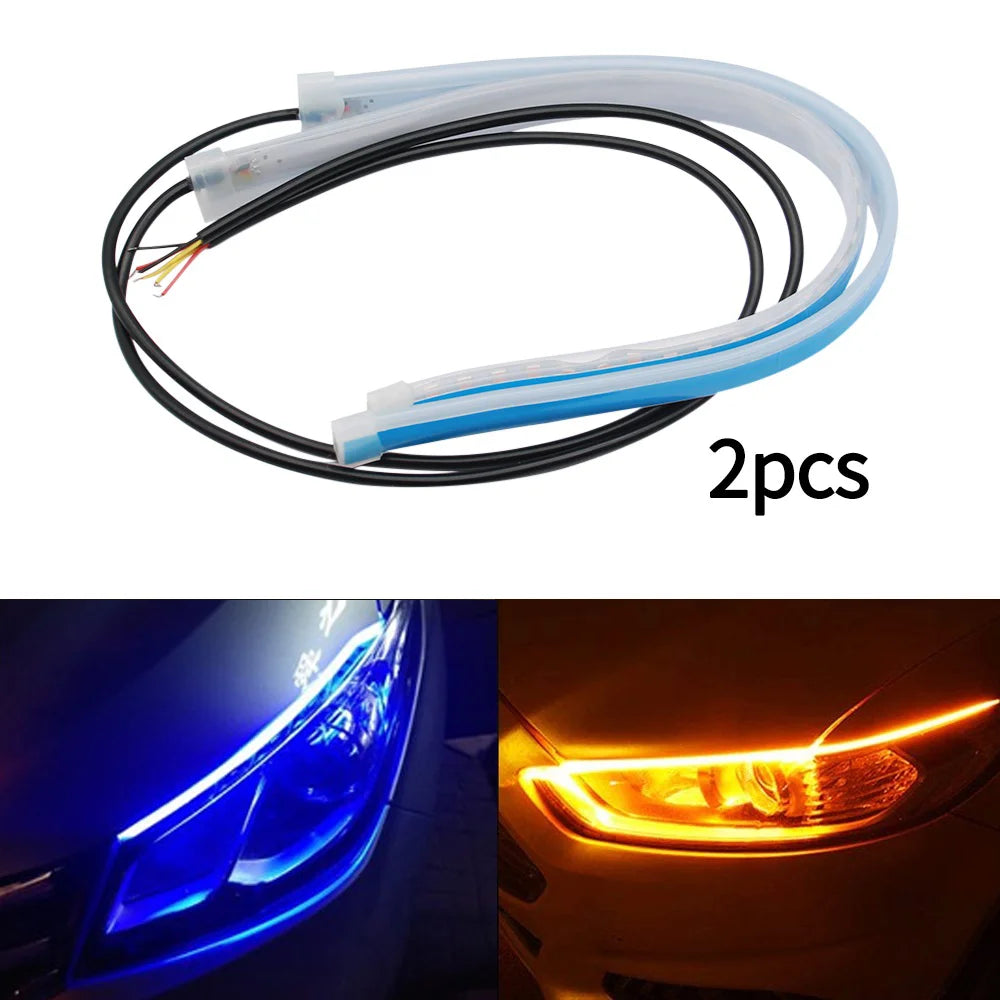2Pcs 12V LED DRL Light Strip &ndash; Waterproof And Flexible blue to yellow / 2 piece / 60CM