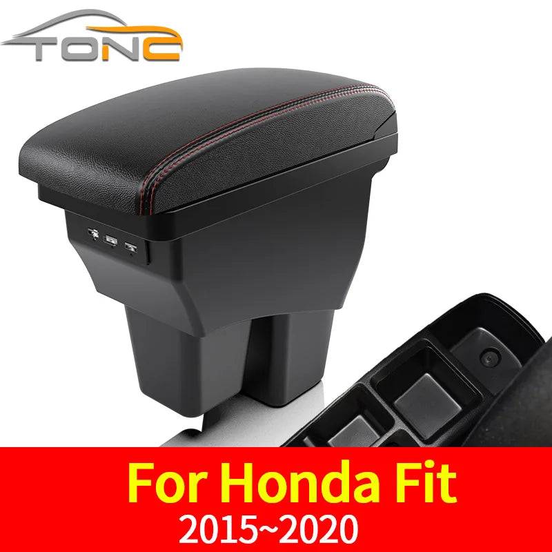 3 USB Portu ile Honda Fit, Jazz, WR-V için Kolçak Kutusu, PU Deri ve ABS Plastik
