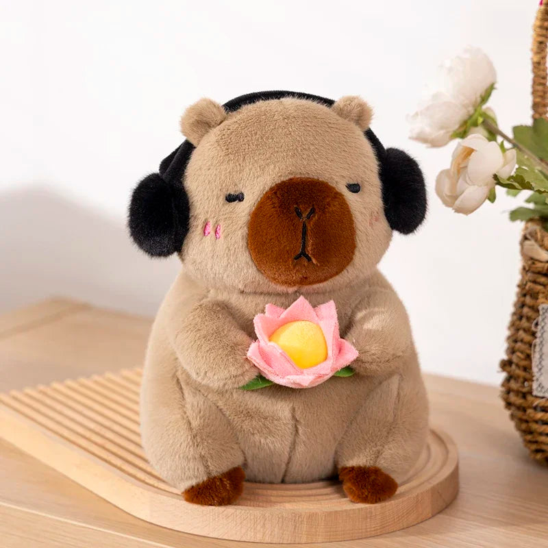 Cute Capybara Plush Toy with Lotus Flower light brown / 38cm