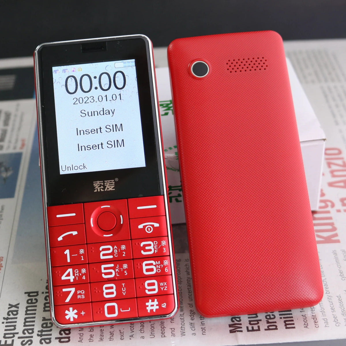 2G GSM Cheap Elderly Slim Mobile Phone &ndash; Large Battery Red / add 16G TF card