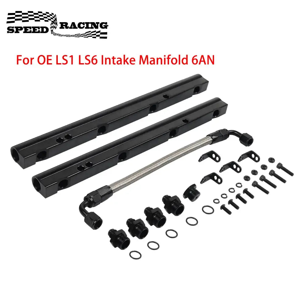 Black Billet Fuel Rail Kit For OE LS1 LS6 Intake Manifold 6AN + Hardware FPR-1045 by InterCyprus Trading Ltd