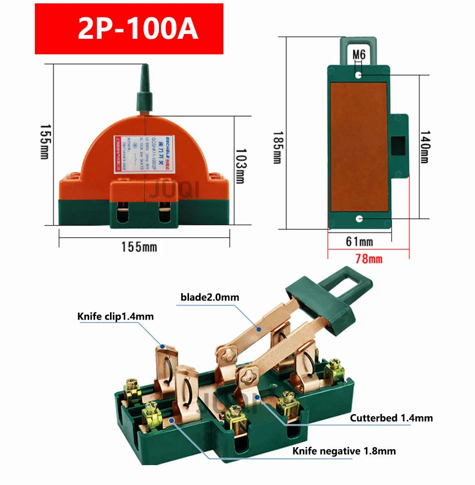 2P Knife Switch 32A 63A 100A &ndash; Double Throw High Power 220V 100A