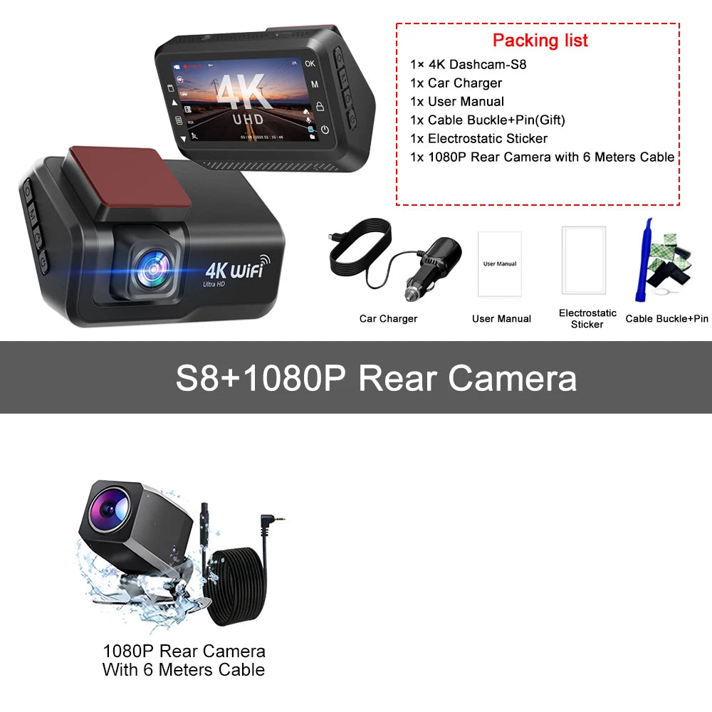 Kocam 4K UHD Dash Cam &ndash; Dual Lens Front and Rear with Night Vision S8-6M RCC / 128G