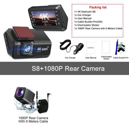 Kocam 4K UHD Dash Cam &ndash; Dual Lens Front and Rear with Night Vision S8-6M RCC / 128G