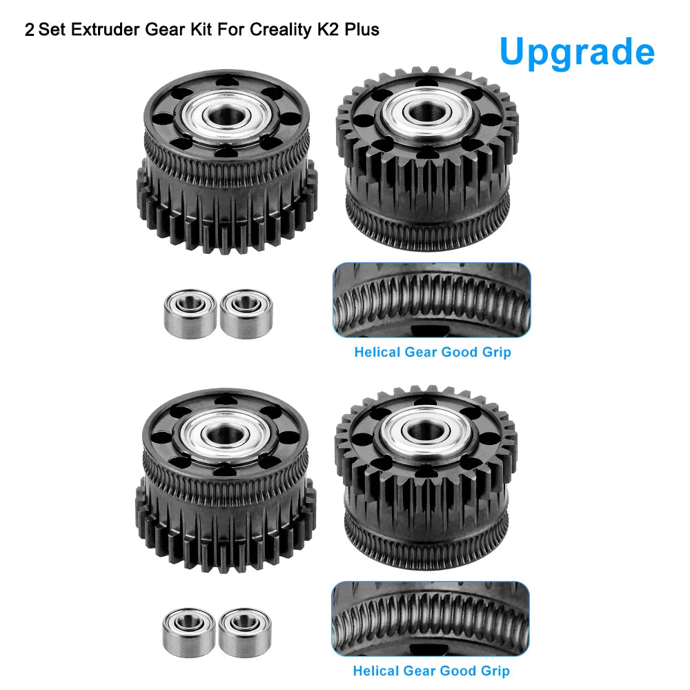Creality K2 Plus Extruder Gear Kit &ndash; Nickel DLC Coated 2 sets gear black