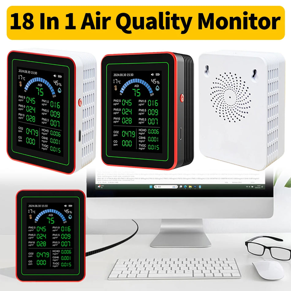 18 In 1 Monitor dell'Aria in Tempo Reale CO2 HCHO TVOC PM2.5 PM10