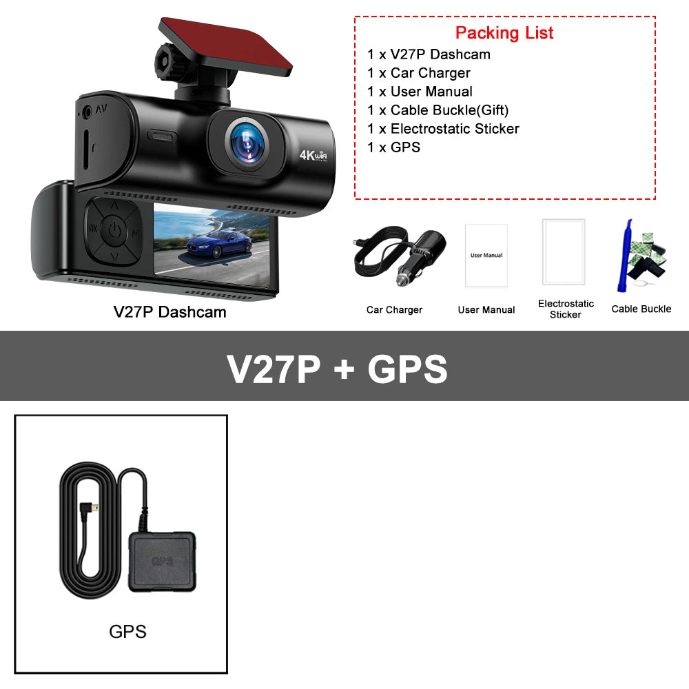 4K Dash Cam with GPS &amp; WiFi V27P-GPS / 64G