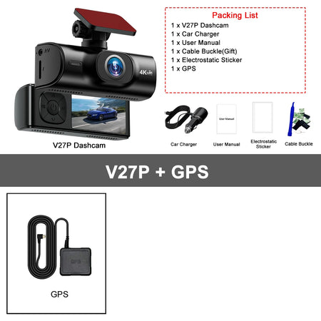 4K Dash Cam with GPS &amp; WiFi V27P-GPS / 64G