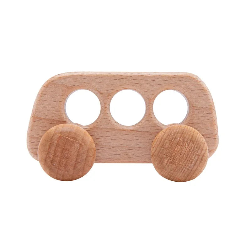 Beech Wooden Dinosaur Cartoon Car Teether Montessori Toys Bus