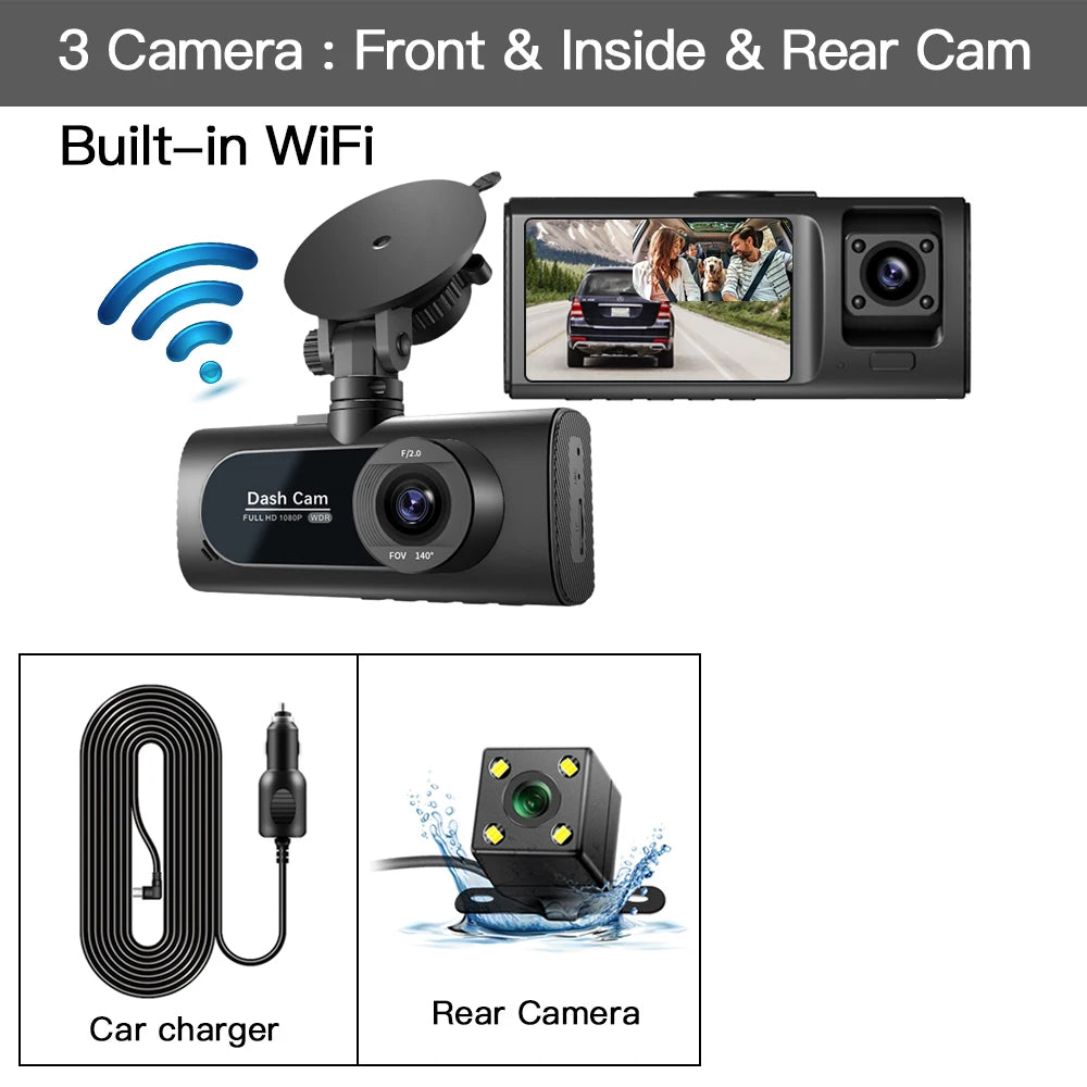 3 Channel WiFi Car DVR HD 1080P &ndash; Triple Lens Full Coverage Recording WiFi-3 Camera / 32G