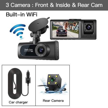 3 Channel WiFi Car DVR HD 1080P &ndash; Triple Lens Full Coverage Recording WiFi-3 Camera / 32G