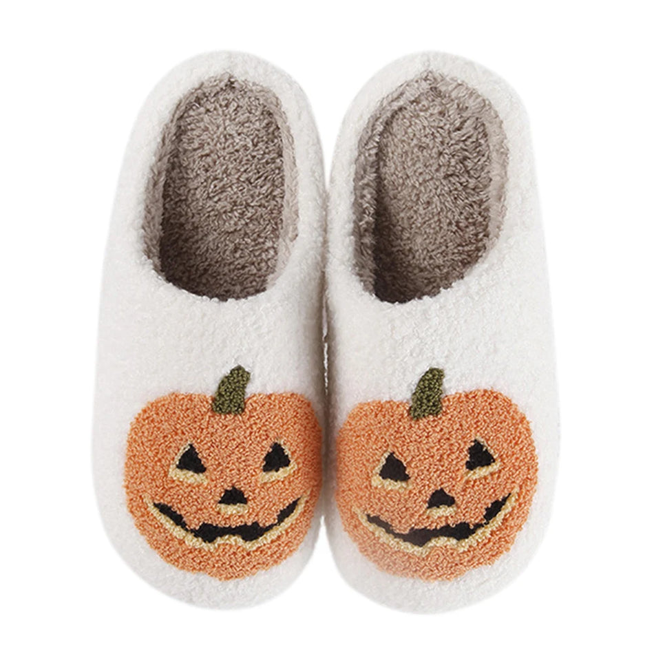 Pantofole in peluche antiscivolo a forma di zucca per Halloween unisex