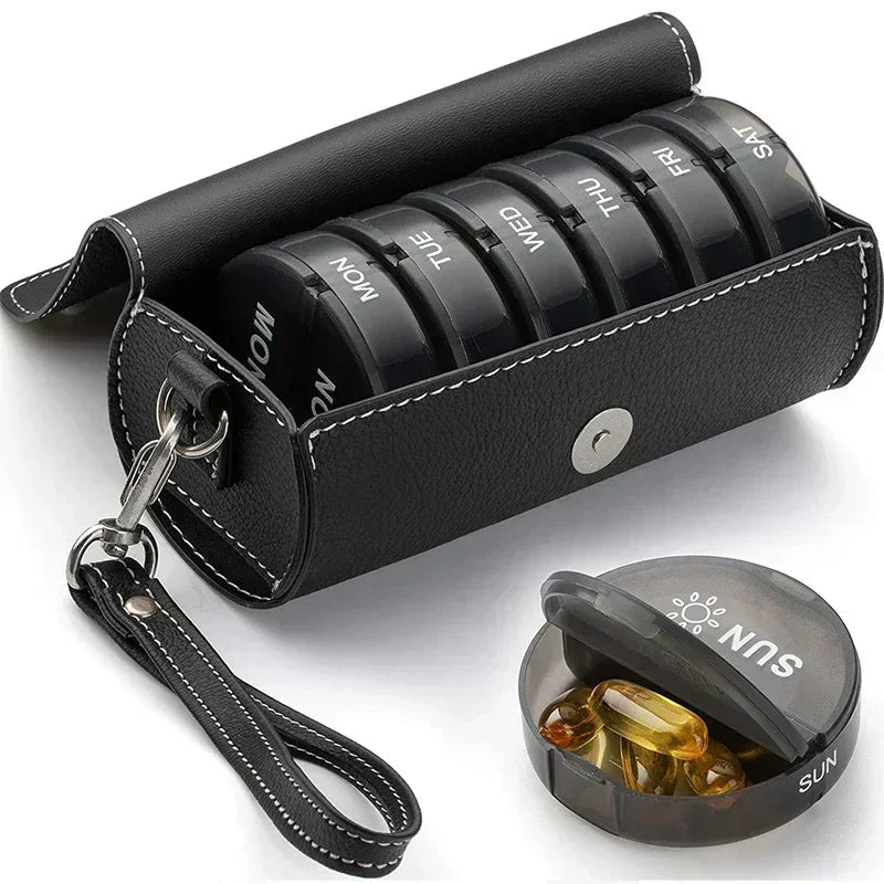 7-Day Pill Organizer with 14 Compartments for Medications, Supplements, and Vitamins - Noocuxuekon Black with bag
