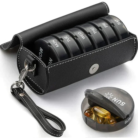 7-Day Pill Organizer with 14 Compartments for Medications, Supplements, and Vitamins - Noocuxuekon Black with bag
