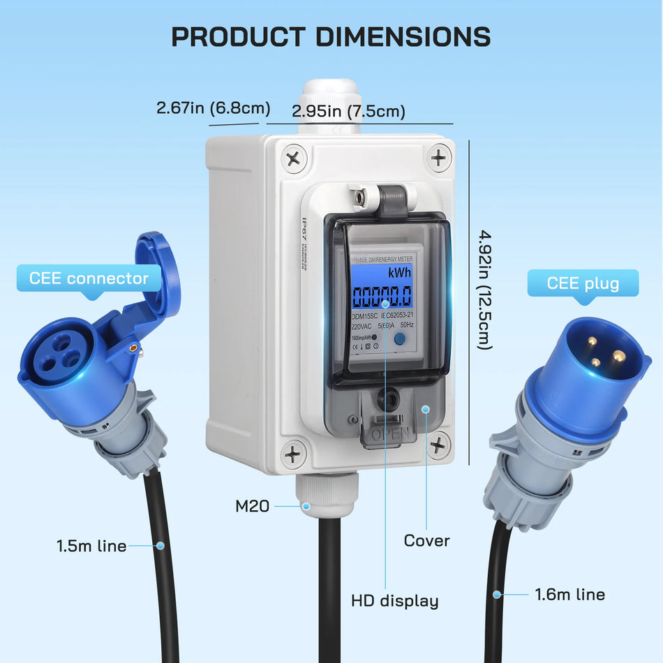 Мобилен цифров ватчасов метър 230V 16A CEE щепсел IP67