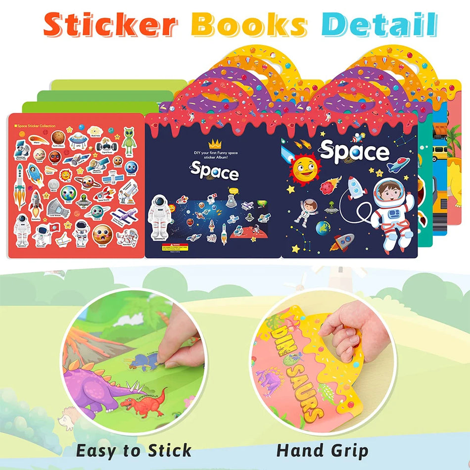 4 Pack Reusable Sticker Books 3D Clear Animals Vehicles