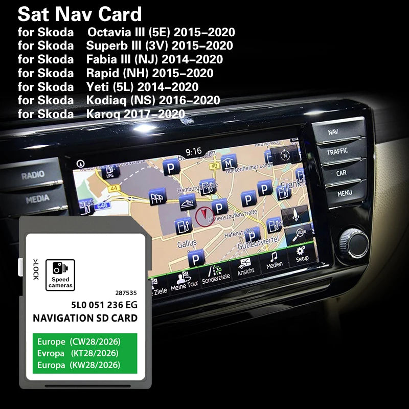 Skoda Yeti 2014-2020 GPS SD Card - 32GB Europe Maps