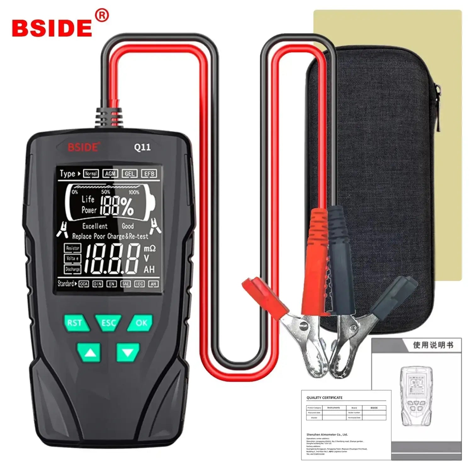 BSIDE Q11 Car Battery Tester 12V 24V Lead Acid Capacity Q11 Battery Tester / CHINA