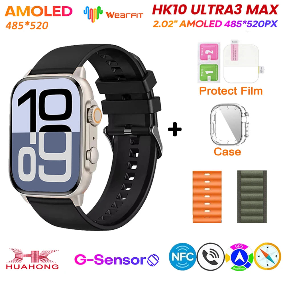HK10 Ultra 3 MAX 2025 &ndash; AMOLED NFC GPS Smartwatch AI oc-orange-al-green