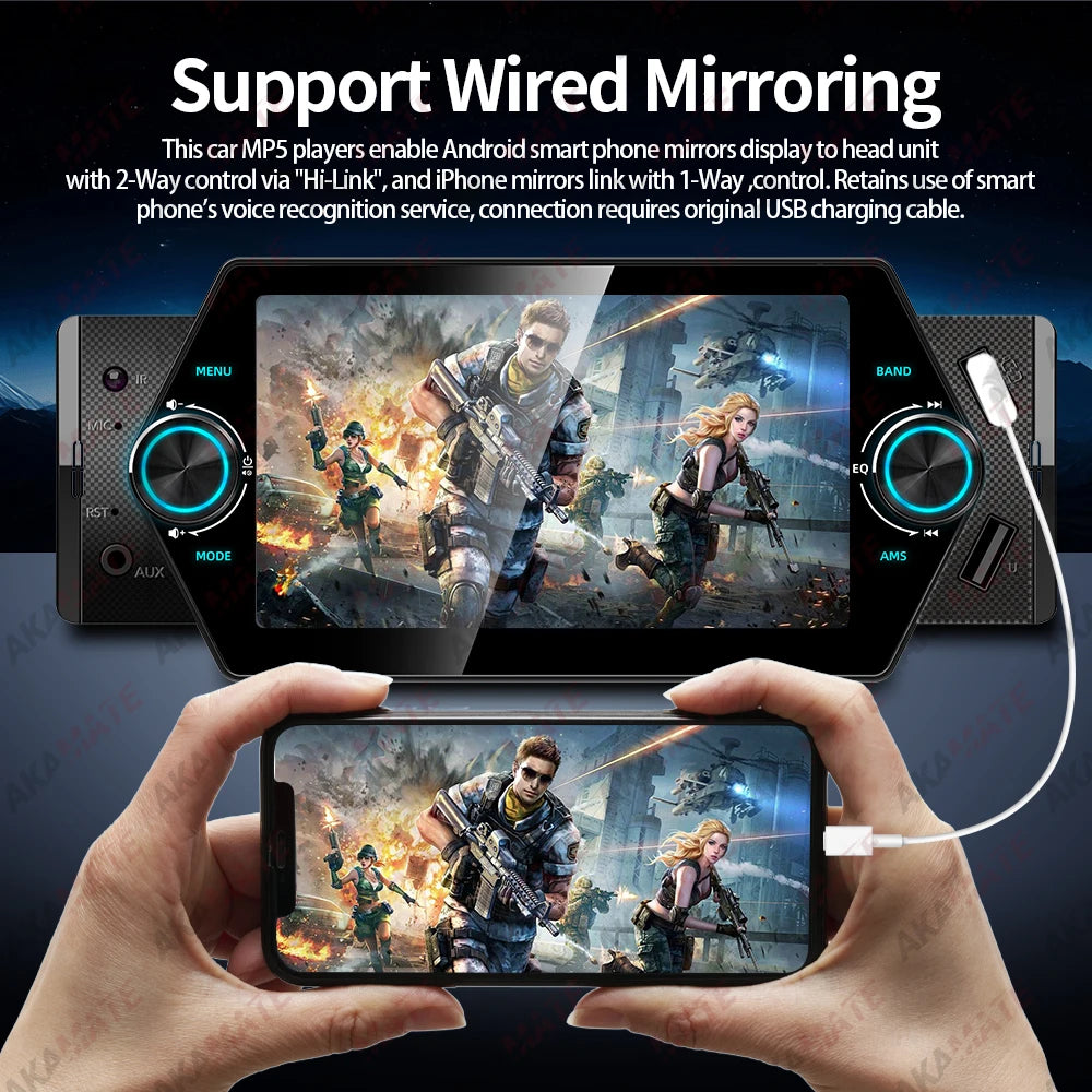1 Din 5 Inch MP5 Car Radio - Wired CarPlay Android Auto