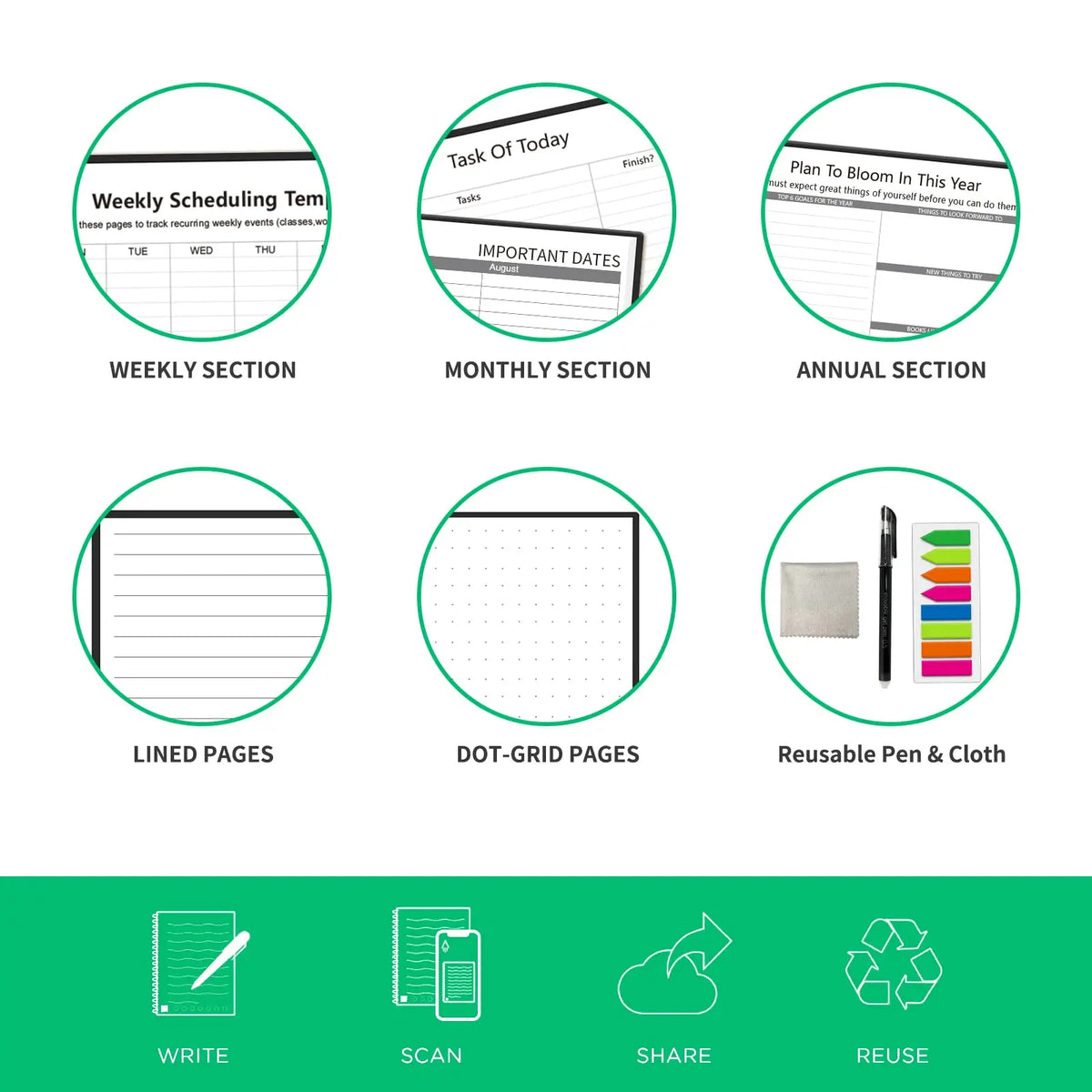 A6 Reusable Smart Notebook with Cloud Storage and Erasable Pen