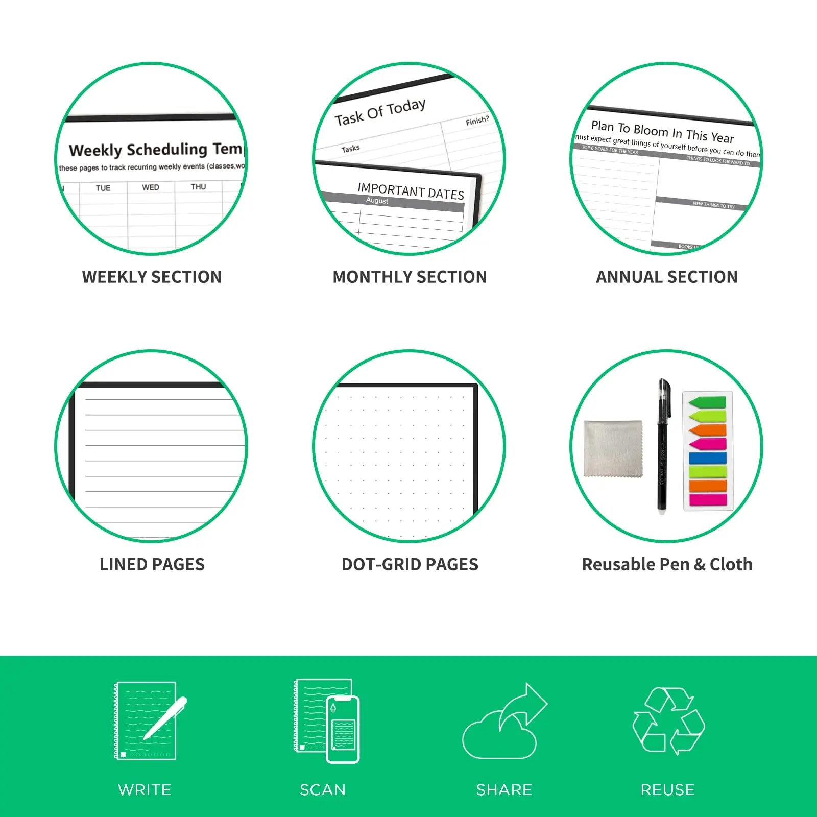 A6 Reusable Smart Notebook with Cloud Storage and Erasable Pen