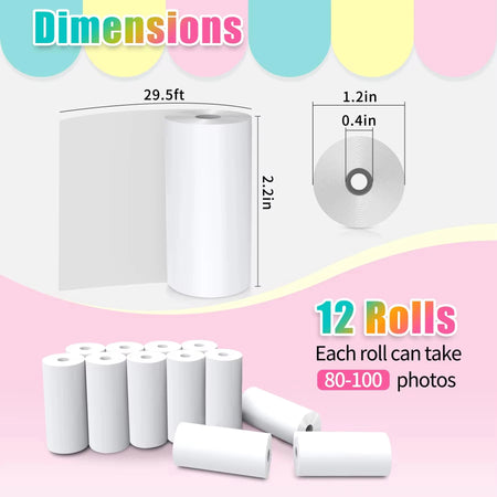 QKX 12 Rolls Instant Print Camera Paper for Kids