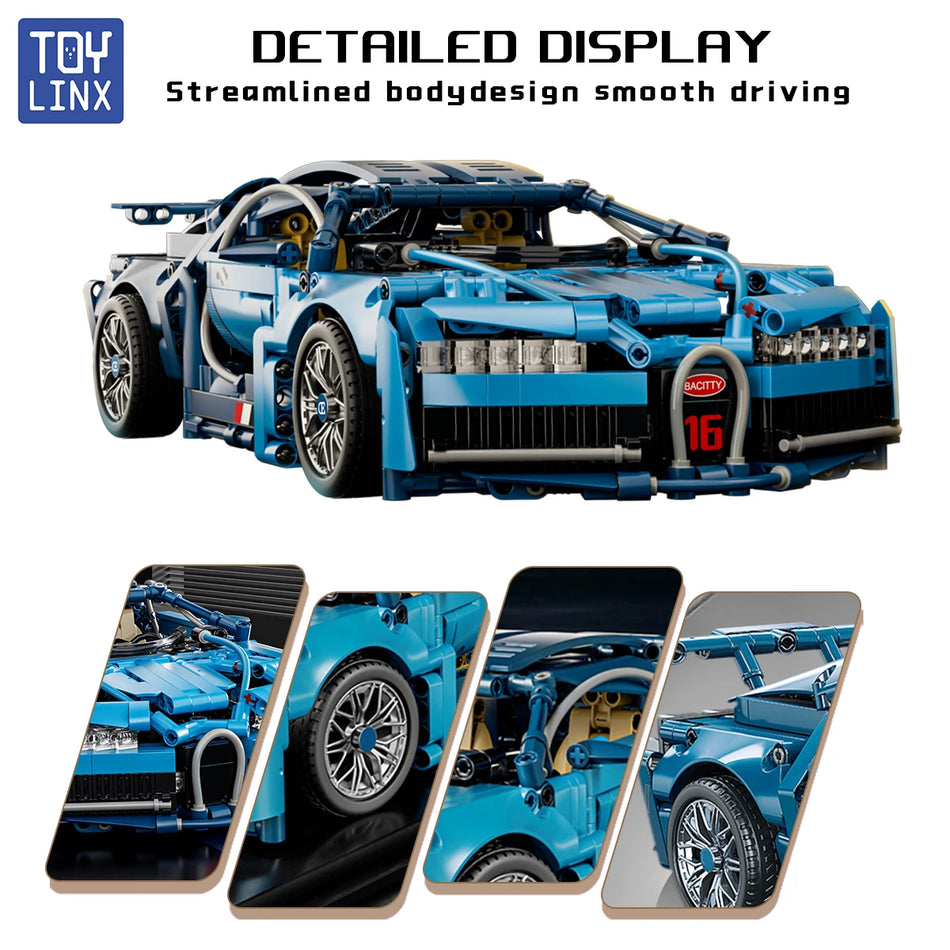 Blue Bugatti Car 1144 Pieces Building Blocks Set For Kids