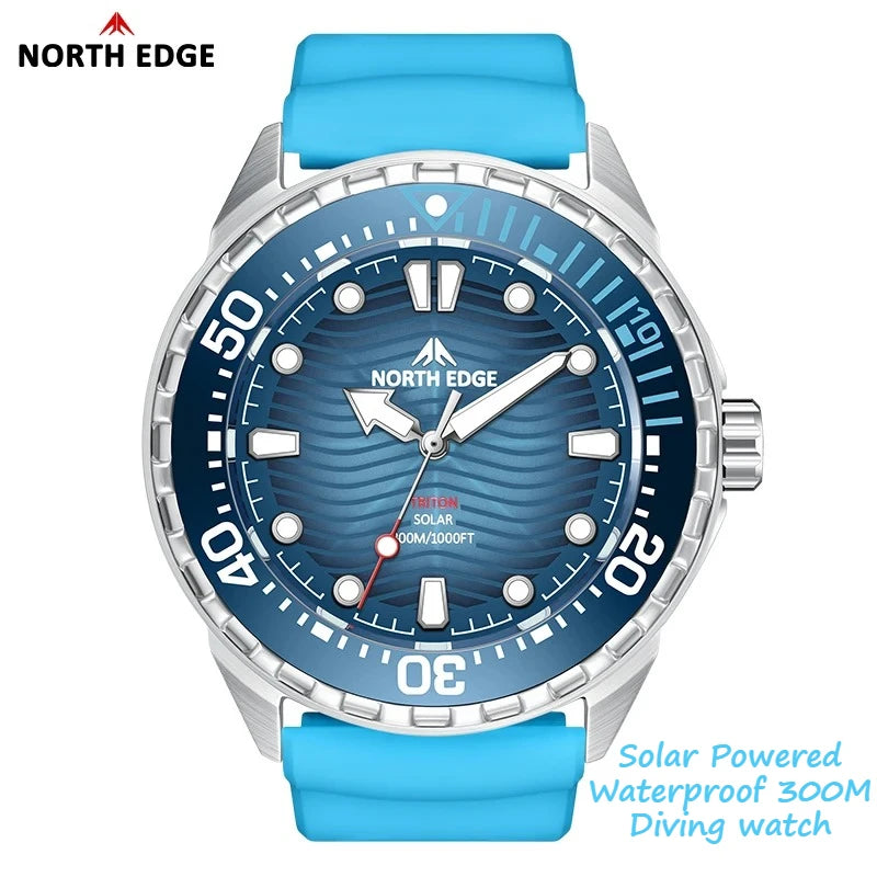 NORTH EDGE TRITON Solar Powered Luxury Diving Watch - 300M Waterproof Quartz