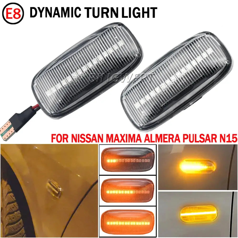 2x Flowing LED Side Marker Dynamic Turn Signal Light Lamp For Nissan Maxima Skyline R34 Almera N15 N16 Pulsar Primera P11 P12 by InterCyprus Trading Ltd