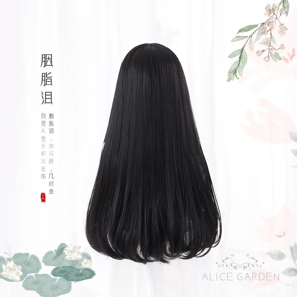 Long Straight Black Synthetic Wig with Bangs for Cosplay and Everyday Wear