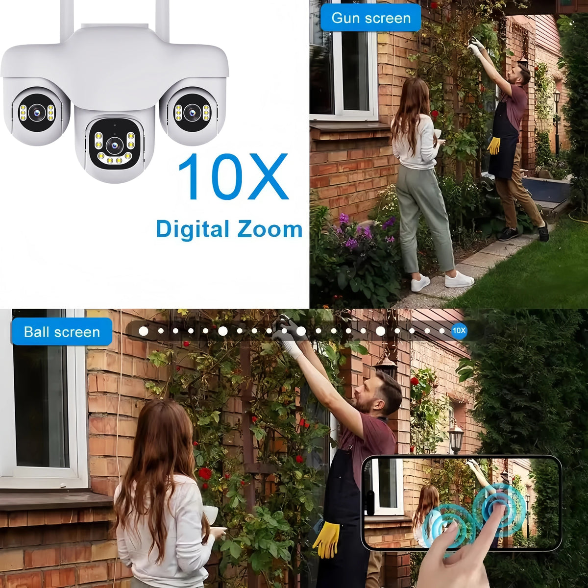 15MP WiFi Camera Outdoor HD Three Lens Three Screen PTZ IP Cam Human Auto Tracking Waterproof Smart Security Surveillance CCTV