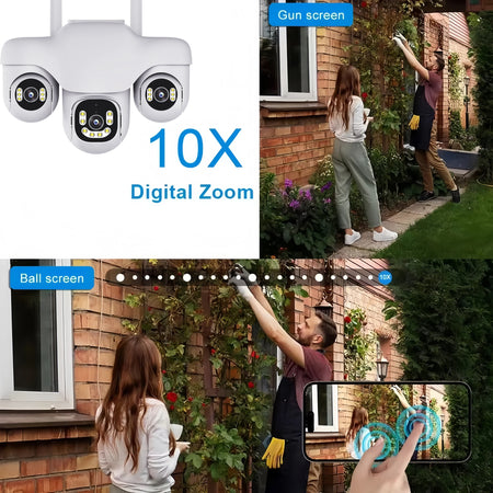 15MP WiFi Camera Outdoor HD Three Lens Three Screen PTZ IP Cam Human Auto Tracking Waterproof Smart Security Surveillance CCTV