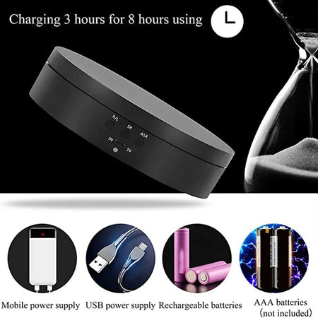 360 Degree Electric Rotating Turntable &ndash; Rechargeable, Smooth &amp; Quiet Display Stand 138MM Black