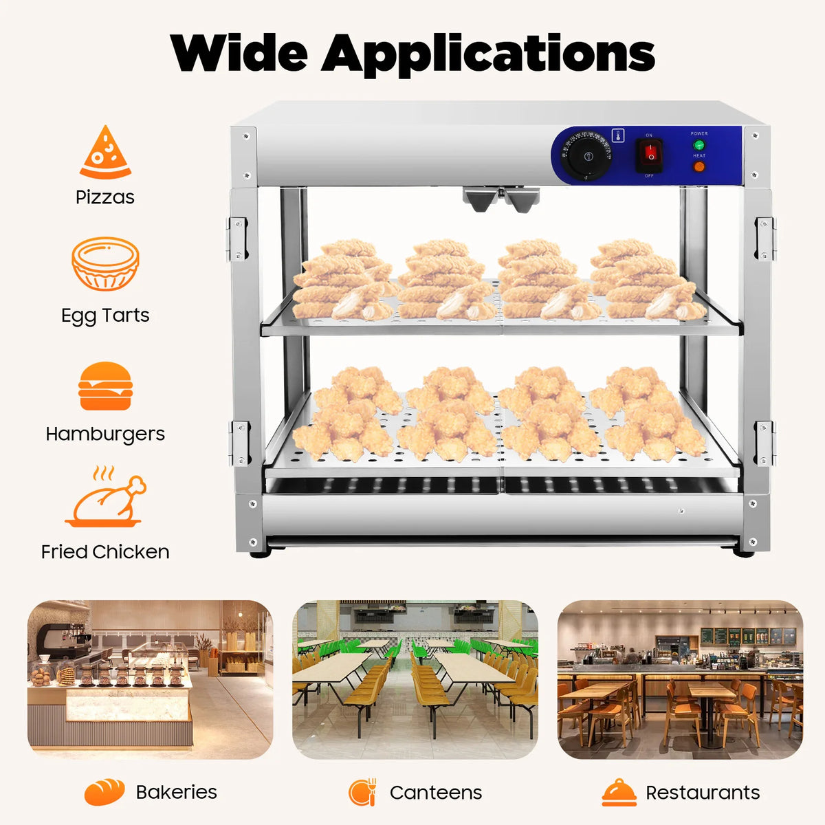 800W Food Warmer Display Cabinet 201 Stainless &ndash; Two Tiers GERMANY