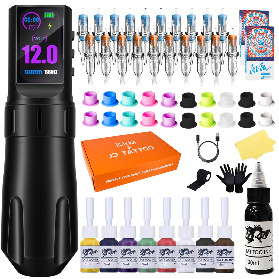 KVM IPS Tattoo Kit 3.5mm Stroke 20 Cartridges 8 Colorants