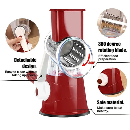 Manual Vegetable Cutter &amp; Slicer - Multifunctional Cheese &amp; Garlic Shredder with 3 Sharp Drums