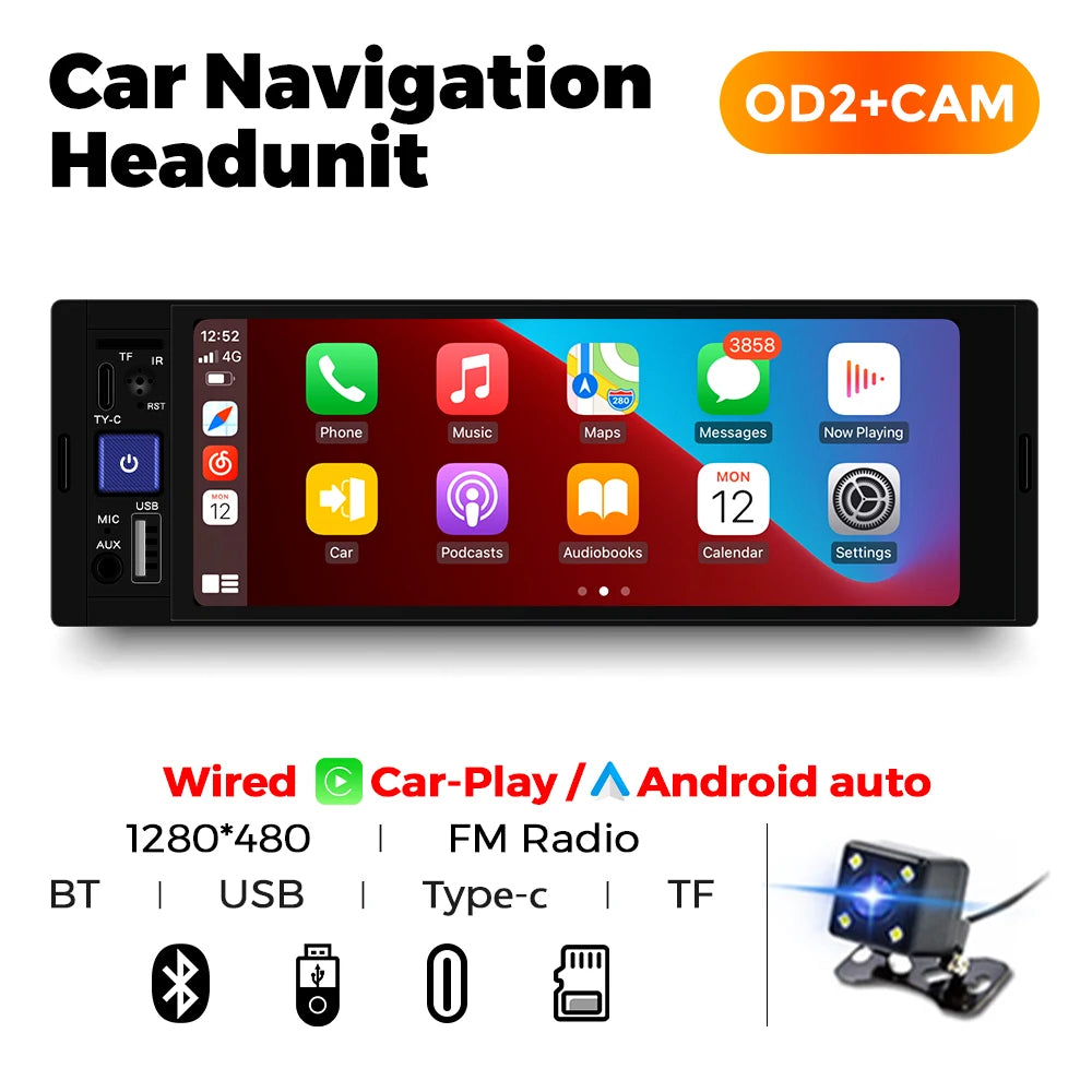 MEKEDE 6.86" 1Din Carplay Android Auto Radio with BT, USB, and FM Stereo OD2-Cam