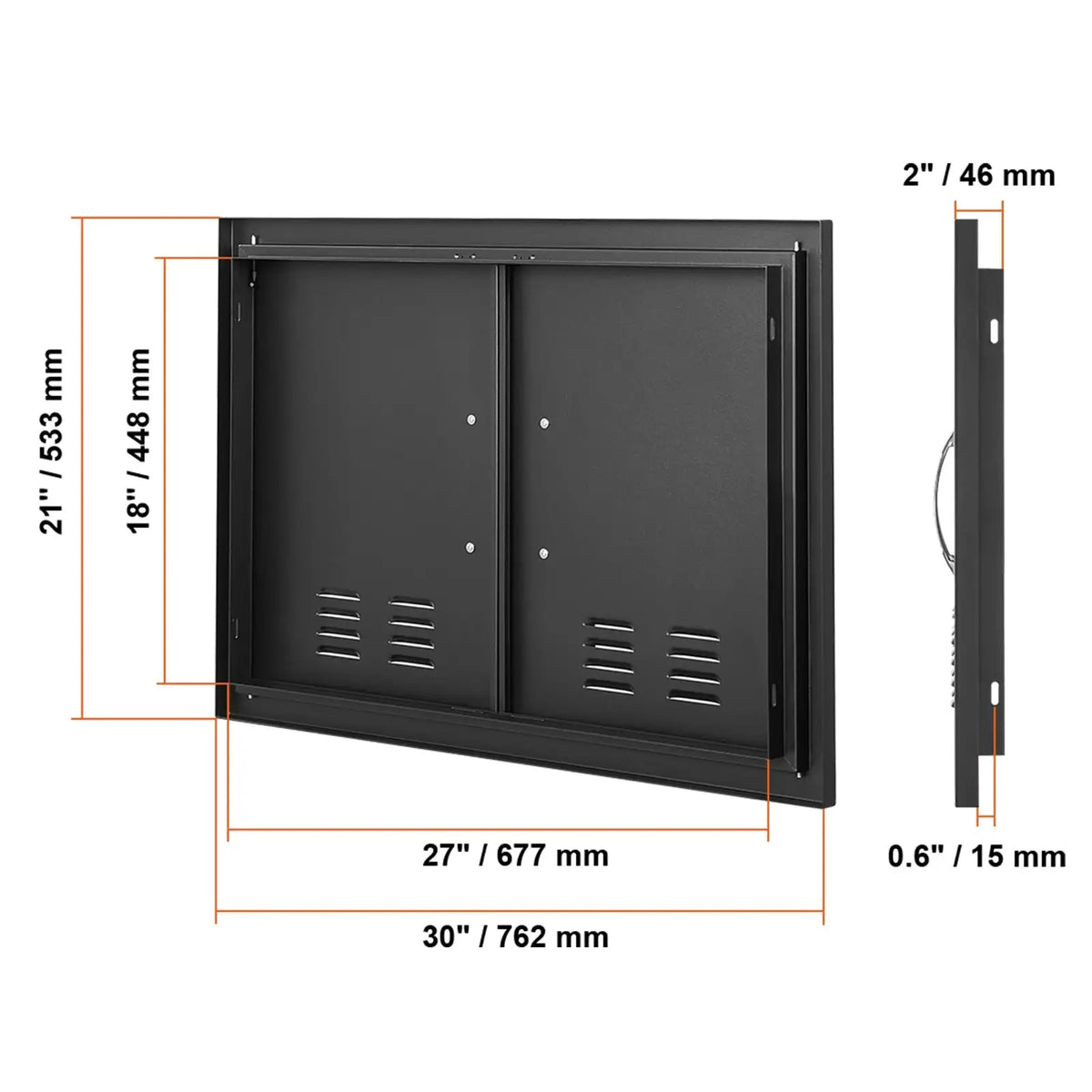 Stainless Steel Flush BBQ Door For Outdoor Kitchen 30 x 21 in Black / CZECH REPUBLIC