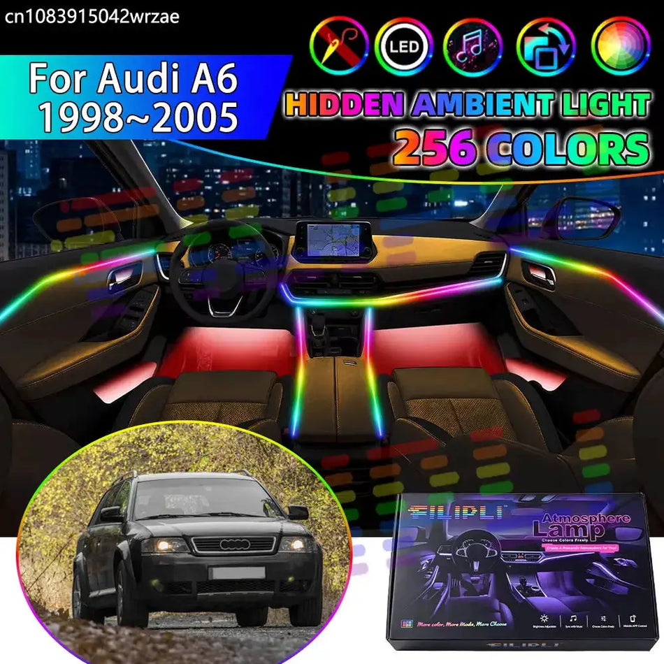For Audi A6 1998~2005 4B C5 1999 RGB Car Interior Ambient Lights Strips Breathing Lighting Kit App Control LED strips Auto Parts by InterCyprus Trading Ltd